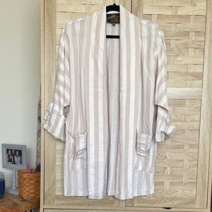 Tribal Beige and White Striped Open Front Cardigan